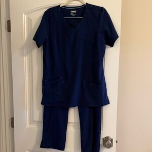 Women's Navy Scrub Set Blue With Turquoise Trim